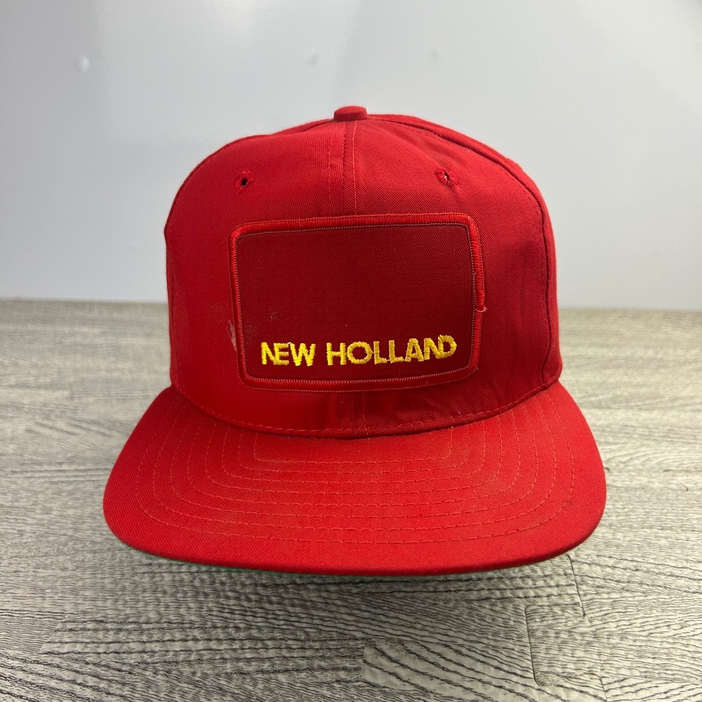 Vintage 80s New Holland Hat Cap Snap Back Adjustable Red New Era USA Made Adult